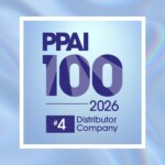 PPAI 100 badge for 2026, indicating Distributor Company with a #4 tile on a blue gradient background