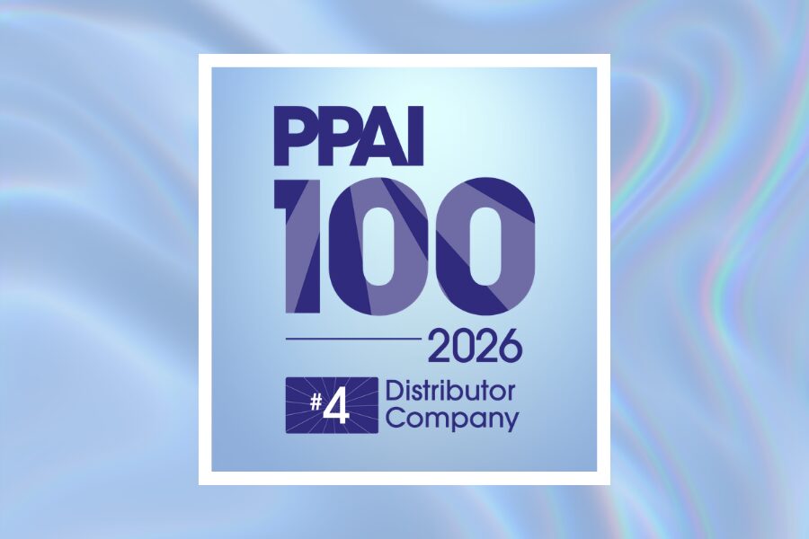 PPAI 100 badge for 2026, indicating Distributor Company with a #4 tile on a blue gradient background