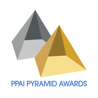 3_PPAI Pyramid PPAI Pyramid Awards logo with gray and gold pyramids and blue text underneath