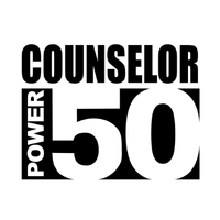 4_ASI Power 50 Logo for Counselor Power 50 featuring bold black text with 'COUNSELOR' at top, 'POWER' vertical on the left, and a large '50' on the right.